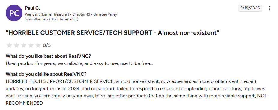 RealVNC customer review