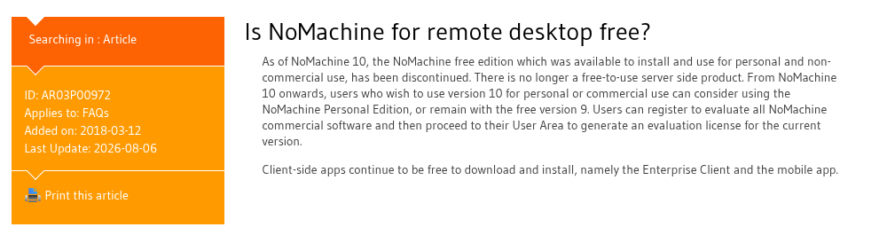 NoMachine FAQ: free edition discontinued